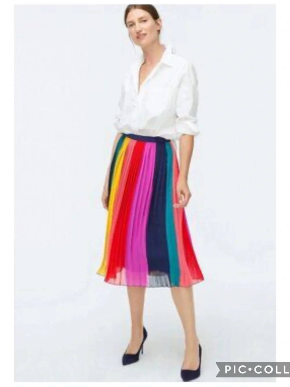 J.Crew Sunburst Rainbow Colorblock Pleated Chiffon A-Line Midi Skirt Size 4 - Picture 1 of 14